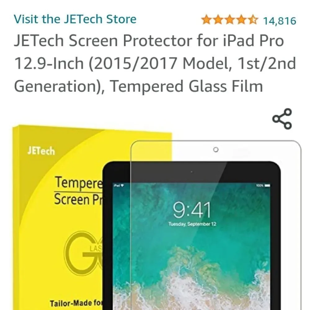JETech Screen Protector for iPad Pro 12.9-Inch (2015/2017 Model, 1st/2nd Generat